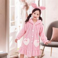 女童睡袍冬季新款法兰绒双面加厚珊瑚绒睡衣公主浴袍儿童家居袍潮