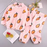 儿童睡衣女宝宝法兰绒家居服套装卡通洋气小孩睡衣睡裤秋冬珊瑚绒