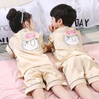 儿童睡衣夏季短袖短裤冰丝男童女童睡衣卡通开衫中大童家居服套装