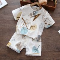 宝宝纱布睡衣夏季薄款纯棉空调家居服夏天儿童棉纱短袖短裤小童薄