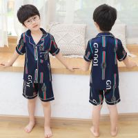 儿童睡衣男童夏季冰丝薄款宝宝空调中大童短袖短裤男孩家居服套装
