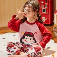 儿童睡衣女童春秋季纯棉长袖薄款女孩宝宝可爱猫咪丸子家居服套装