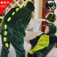 儿童恐龙动物卡通连体睡衣宝宝冬皮卡丘家居服秋男女童法兰绒套装