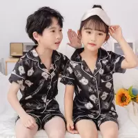 儿童睡衣夏季短袖短裤男女童开衫冰丝卡通可爱儿童睡衣套装家居服