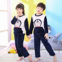 秋冬季儿童睡衣加厚法兰绒男童女童宝宝小孩家居服套装珊瑚绒小童