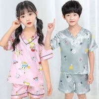 夏装儿童睡衣女童家居服冰丝小孩短袖宝宝薄款卡通空调服女孩套装