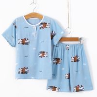 夏季儿童棉绸睡衣男童女童短袖薄款小男女孩中大童绵绸家居服套装