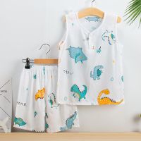儿童棉绸背心短裤套装宝宝睡衣空调服女童男童绵绸中大童家居服薄