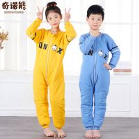 冬季儿童连体睡衣纯棉加厚大童保暖睡衣男童夹棉家居服分腿睡袋女