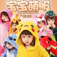 亲子恐龙连体睡衣儿童宝宝情侣动物可爱珊瑚法兰绒男女孩家居服冬