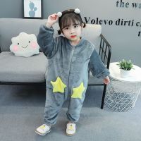 儿童连体睡衣秋冬季3法兰绒防着凉家居服男童珊瑚绒睡袋一岁宝宝5