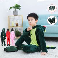 秋冬季儿童恐龙连体动物睡衣皮卡丘套装男女孩加厚宝宝卡通家居服