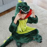 秋冬恐龙猫珊瑚法兰绒儿童男女卡通动物连体睡衣加厚如厕家居服