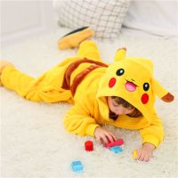 秋天冬季皮卡丘儿童动物连体睡衣珊瑚绒法兰绒男孩女童家居服保暖