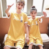 女童睡裙亲子睡衣母女夏季短袖薄款公主纯棉儿童连体中大童家居服