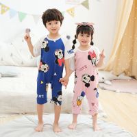 儿童连体睡衣夏季薄款短袖家居服宝宝纯棉空调睡袋男女大童防踢被