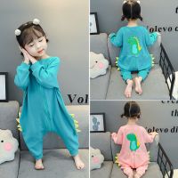 儿童连体睡衣春秋女童防踢恐龙睡袋纯棉女宝宝家居服秋季长袖哈衣
