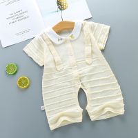 儿童连体哈衣夏季薄款汗布短袖宝宝空调服家居服0-2岁男女童连体