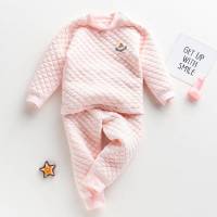 婴幼儿保暖内衣套装宝宝纯棉三层夹棉秋衣裤儿童加厚秋冬男童女童