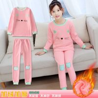 女童加绒加厚保暖内衣套装中大儿童秋冬打底秋衣秋裤装一体绒宝宝