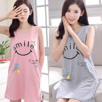 夏天棉质女有口袋无袖睡裙家居服加大码胖mm宽松背心坎袖睡衣女生