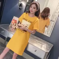 夏季新款2020孕妇装纯棉短袖t恤上衣中长款时尚印花宽松款连衣裙