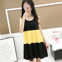 韩版20新款拼色短裙宽松舒适甜美学生可爱性感睡裙睡衣女夏家居服