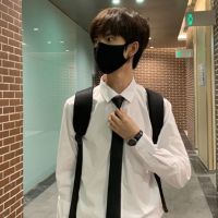 领带白衬衫男士长袖韩版港风黑色衬衣休闲潮上衣帅气网红衣服寸