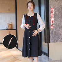 哺乳连衣裙秋季辣妈款月子服外穿显瘦长袖哺乳装中长款外出喂奶裙