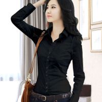 面试女夏秋款职业装衬衣长短袖黑色衬衫修身工作服打底衫大码上衣