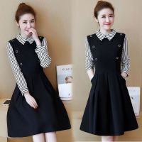 哺乳衣喂奶衣外出时尚春秋夏季装新款假两件大码显瘦中长款连衣裙