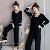 哺乳期衣服外出秋装两件套时尚显瘦包芯纱上衣+阔腿裤喂奶衣套装