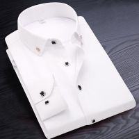 长袖衬衫男春秋韩版商务修身正装白衬衣男纯色薄款棉