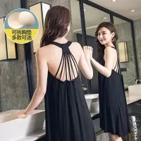露背睡裙女夏棉薄款冰丝性感吊带连衣裙带胸垫大码睡衣女夏