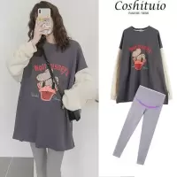 孕妇春秋装套装时尚款韩国长袖上衣卡通t恤衫大码孕妇卫衣两件套