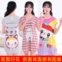 睡裙少女夏学生可爱卡通家居服宽松短袖中长款牛奶丝连体睡衣韩版
