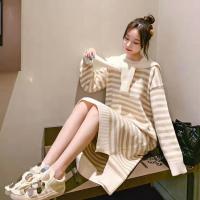 2019时尚哺乳装外出秋冬新款宽松条纹喂奶衣连衣裙长款显瘦哺乳衣