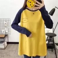 孕妇春装上衣长袖短款t恤宽松时尚体恤套装2019新款中长款打底衫