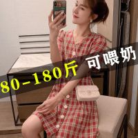 哺乳连衣裙夏季辣妈款格子中长款喂奶衣服女产后期哺乳装外出时尚