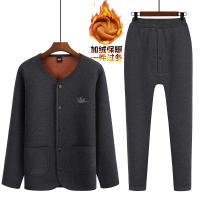中老年人冬季加绒加厚保暖内衣套装爸爸爷爷加肥加大开衫棉服棉衣