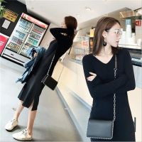 长袖小黑裙哺乳衣秋季外出辣妈款显瘦针织长裙打底喂奶衣连衣裙潮