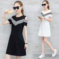 孕妇夏装2018新款上衣露肩短袖时尚纯色宽松中长款孕妇连衣裙夏季