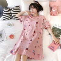 睡裙女夏韩版可爱薄款棉质睡衣女士夏天短袖学生甜美可外穿家居服