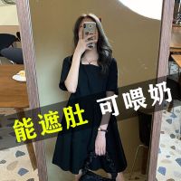 哺乳外出衣潮妈夏季辣妈款孕妇装大码小黑裙产后期女装哺乳连衣裙