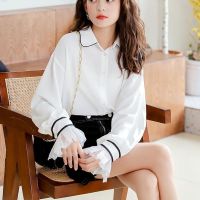白色衬衫女装2020春季新款设计感小众长袖衬衣复古港味喇叭袖上衣