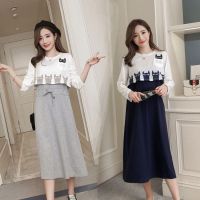 孕妇装春秋季哺乳衣时尚外出哺乳连衣裙套装长袖两件套产后喂奶服