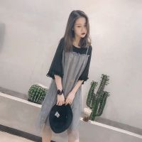 孕妇装夏装2020新款孕妇连衣裙网纱背带裙时尚假两件裙子外出宽松