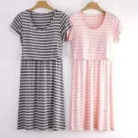 带胸垫哺乳衣女睡裙半袖裙可外穿短袖产后月子服喂奶衣薄款睡衣