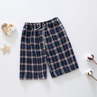 夏季纯棉沙滩裤男宽松休闲五分睡裤大码居家格子短裤速干大裤衩薄