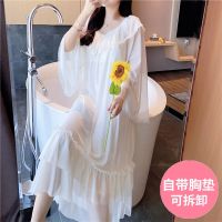 公主风春秋季睡裙女超仙长袖长款到脚踝白色仙女宫廷风睡衣家居服